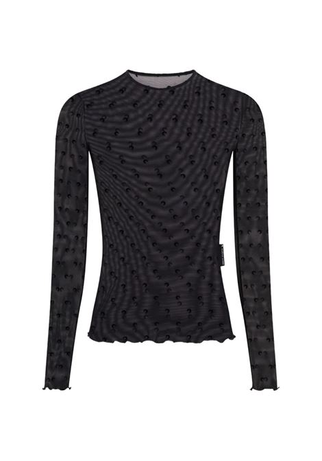 plumetis moon mesh flock ls top woman black MARINE SERRE | WTS006CJER0107BK99